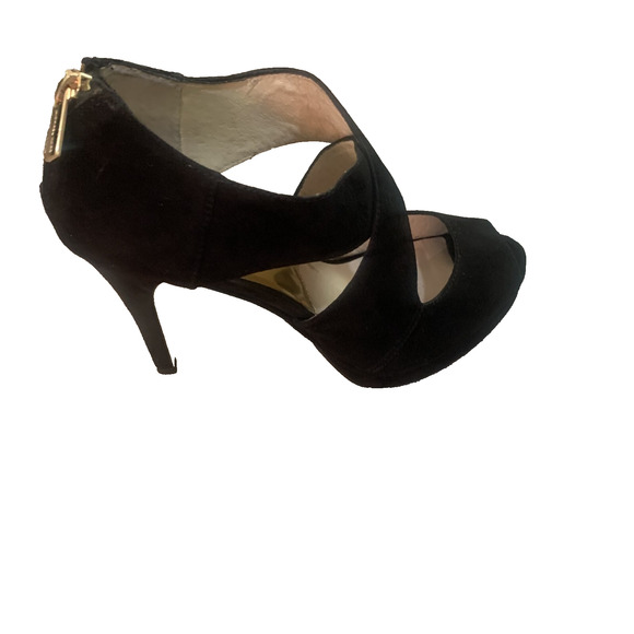 MICHAEL KORS ELENA CROSS STRAP BLACK SUEDE HEELS 8.5M- EUC -WORN ONCE! - Picture 5 of 14